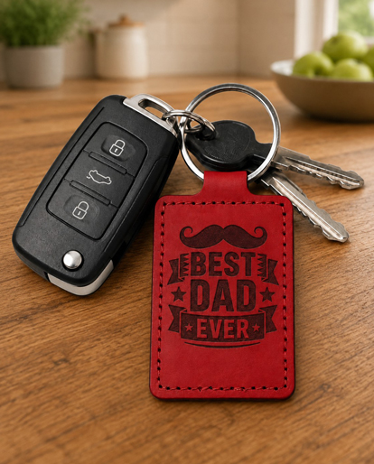 Red rectangle leather Dad keyrings - Image 2
