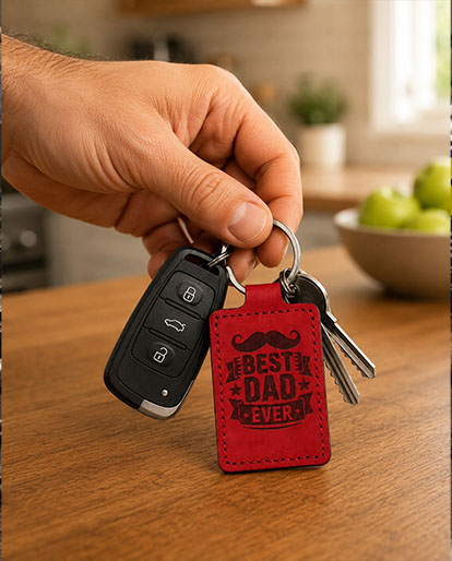 Red rectangle leather Dad keyrings - Image 5