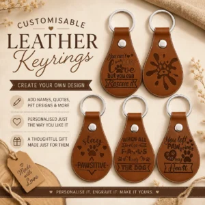 Customisable Brown leather teardrop keyring