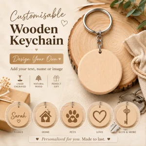 Personalised small round wooden Keychain