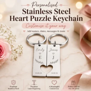Personalised Stainless Steel Heart Puzzle Keychain