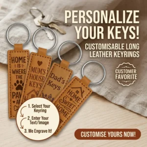 Customisable light brown long leather keyrings