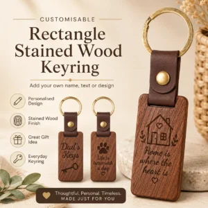 Customisable rectangle stained Wood Keyring