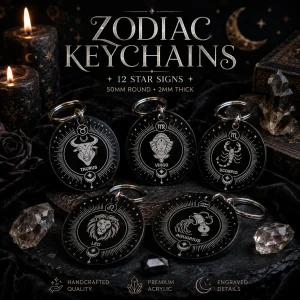 Zodiac Round Black Acrylic Keychains