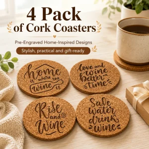 Pack 1 of 4 round cork coasters