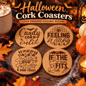 Halloween round cork coasters set 1